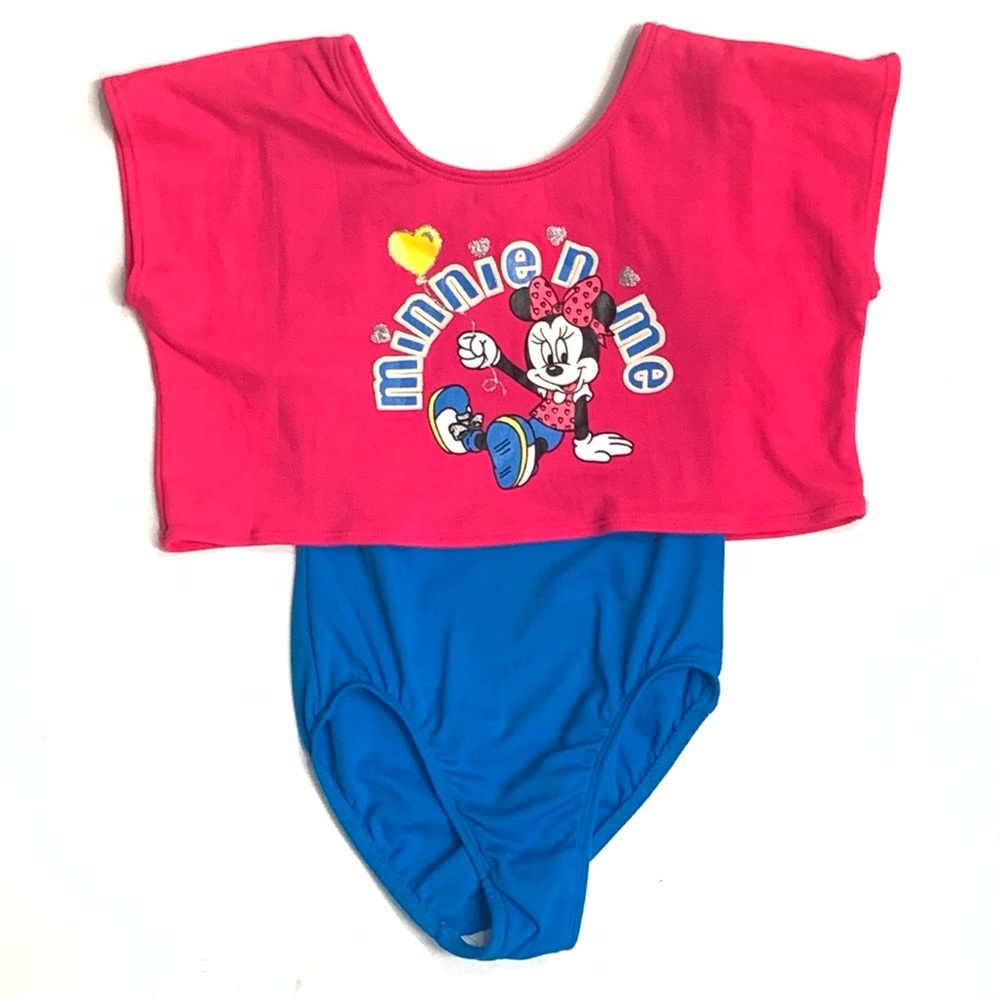 Minnie Mouse Hot Pink and Blue Leotard 80s Retro Workout Gymnastics Girls XS 4/5